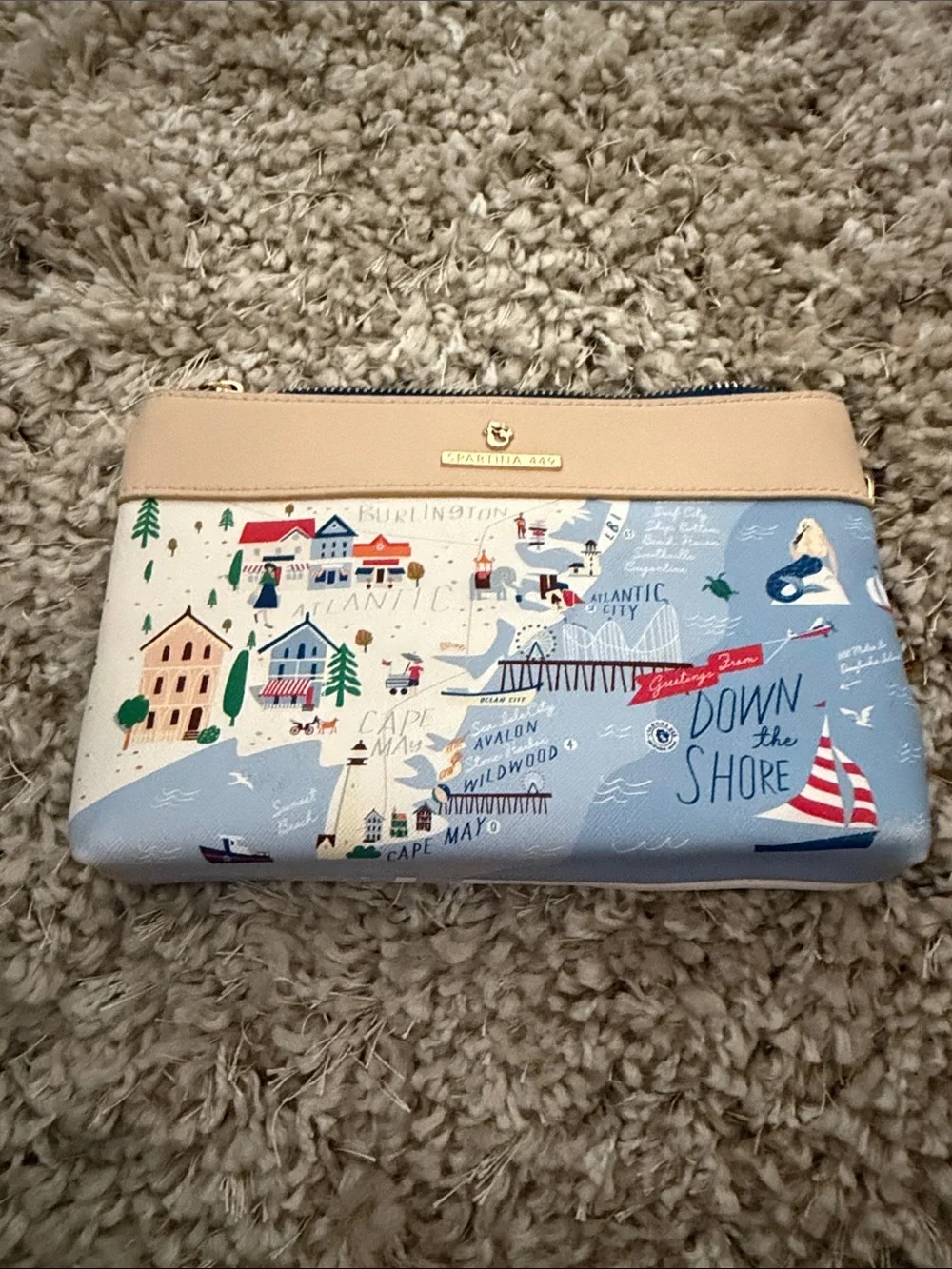 Spartina 449 Light Blue & Cream Down the Shore Map Clutch